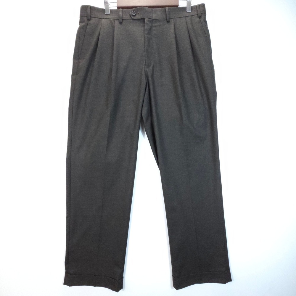 Vintage Ralph Lauren Pants Mens 36x30 Brown Pleated Cuffed Stretch Dress Slacks